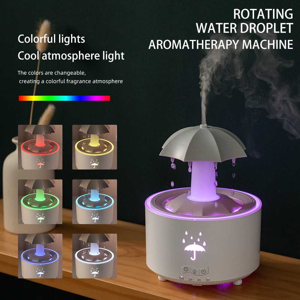 (Kopya) Rotating umbrella water droplet humidifier household heavy fog desktop rainbow lights remote control aromatherapy machine